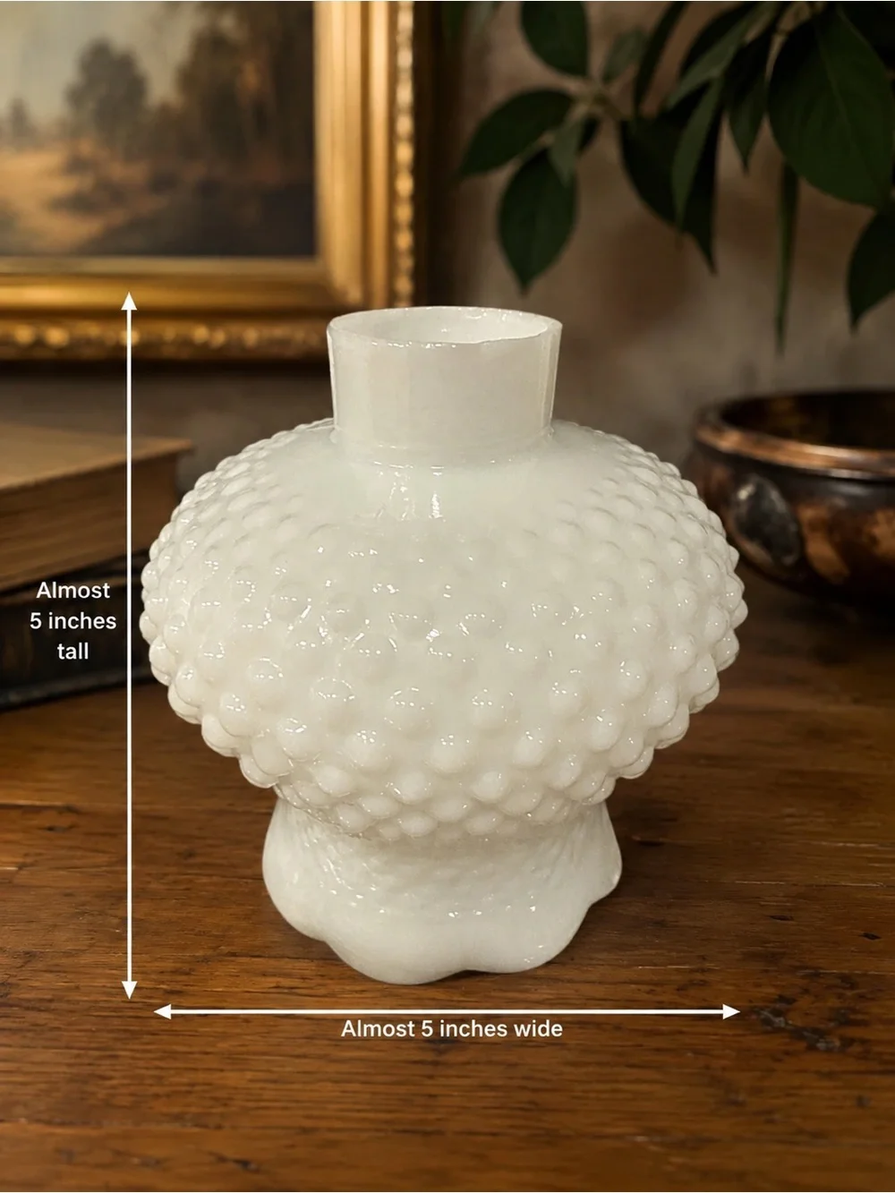 Set of 4 Vintage White Milk Glass Hobnail Lamp Shades Globes Scalloped Rim